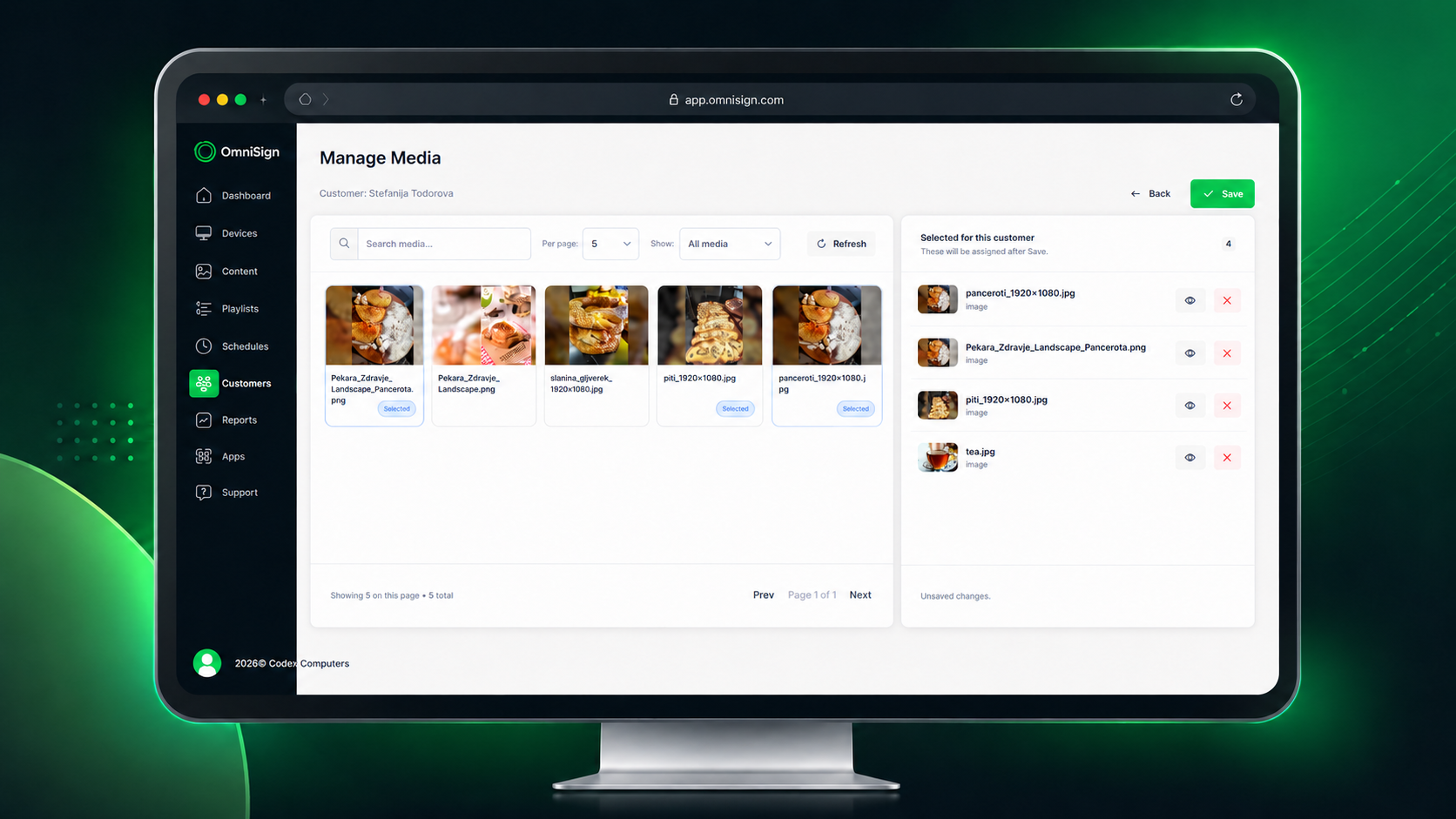 OmniSign media management screen