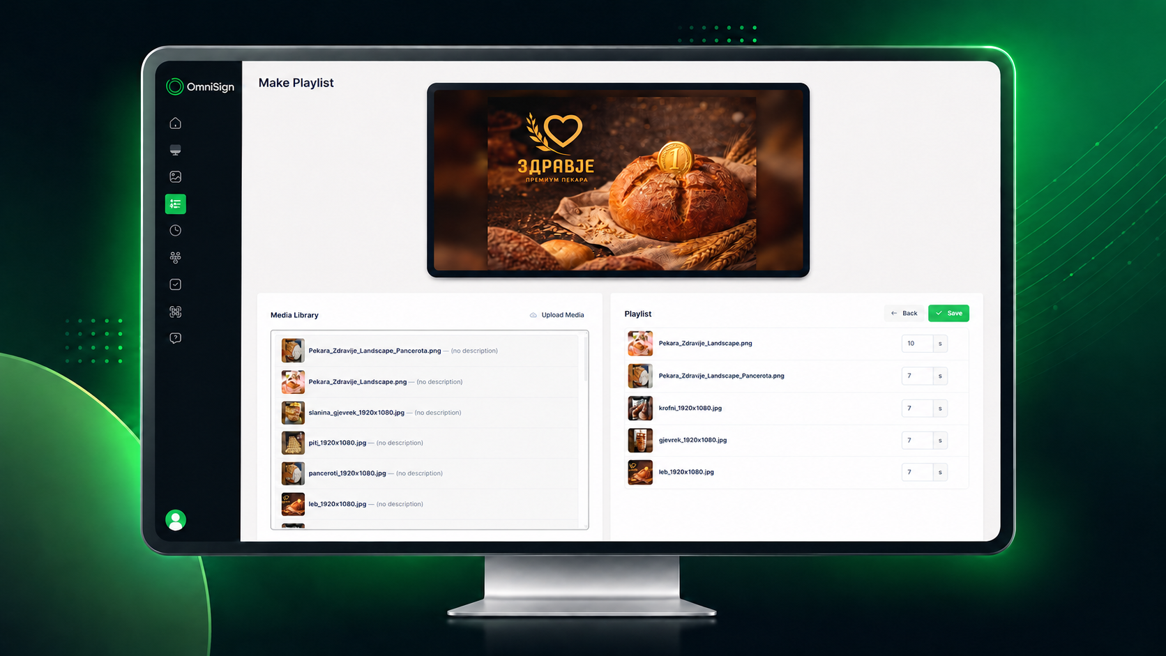 OmniSign playlist builder screen