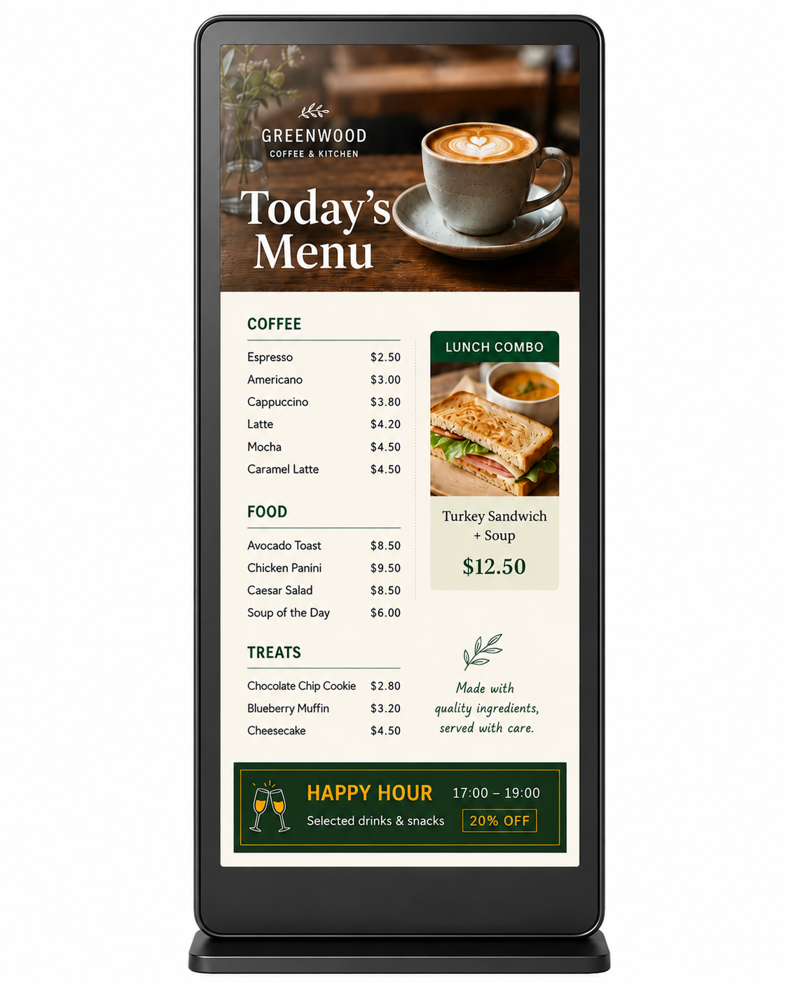 Digital cafe menu screen