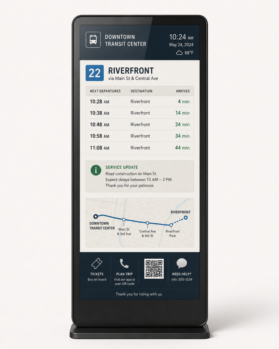Digital transport timetable screen